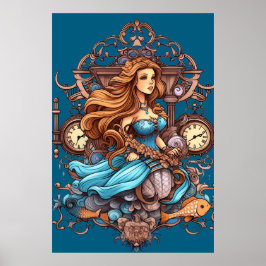 Steampunk Mermaid For Girls or Boys on a Wall Poster