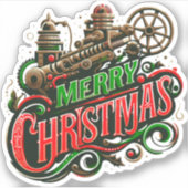 Steampunk Merry Christmas Aufkleber (Vorderseite)