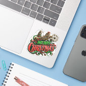 Steampunk Merry Christmas Aufkleber (Laptop mit iPhone)