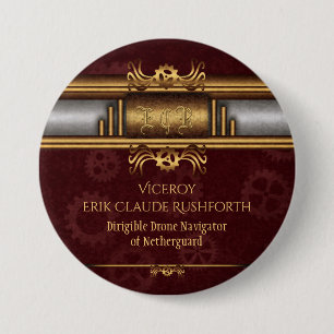 Steampunk-Messing und Marroon-Cosplay-Zeichen Button
