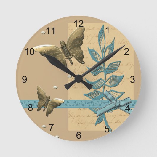 Steampunk Metal Butterfly Runde Wanduhr (Vorderseite)