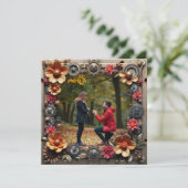 Steampunk Metal Floral Personalisiert Wedding Save The Date (Stehend Vorderseite)