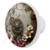 Steampunk Metal Flowers, Gears and Diamonds Keramikknauf (Rechts)