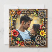 Steampunk Metal & Wood Personalisiert Wedding RSVP Save The Date (Vorderseite)