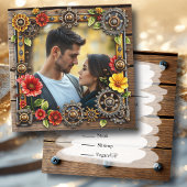 Steampunk Metal & Wood Personalisiert Wedding RSVP Save The Date