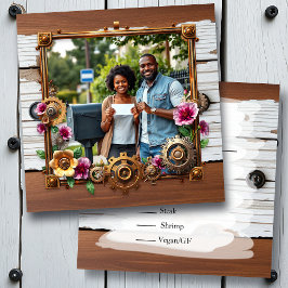 Steampunk Metal & Wood Personalisiert Wedding RSVP Save The Date