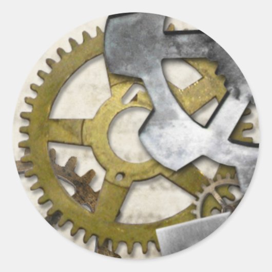 Steampunk-Metallgetriebe, Industrieschilder. Runder Aufkleber (Vorderseite)