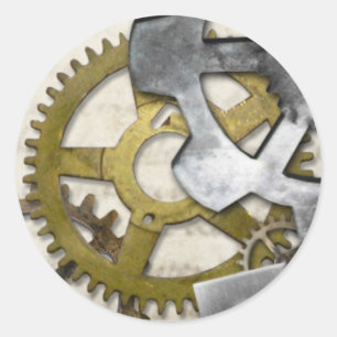 Steampunk-Metallgetriebe, Industrieschilder. Runder Aufkleber