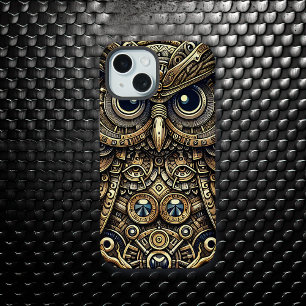 Steampunk-Metallgetriebe und Eule iPhone 15 Hülle