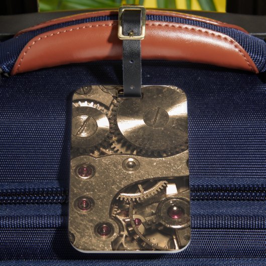 Steampunk-Metalluhr-Getriebe Gepäckanhänger (Vorderseite Insitu 2)