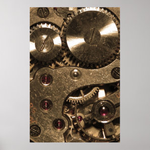Steampunk-Metalluhr-Getriebe Poster