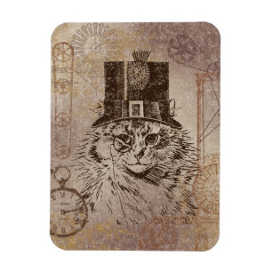 Steampunk Miezekatze-Katze im Zylinder, Gänge, Magnet