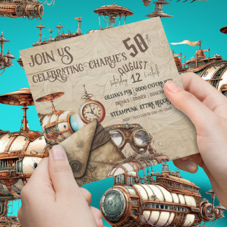 Steampunk mit Blimps Maps Goggles Celebration Einladung