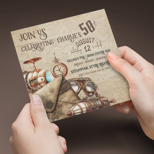 Steampunk mit Blimps Maps Goggles Celebration Einladung