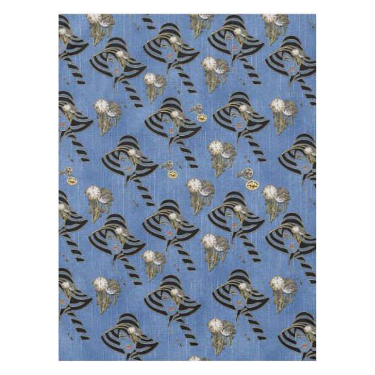 Steampunk mit Ladys Hats auf Blue Denim Tischdecke (Vorderseite)
