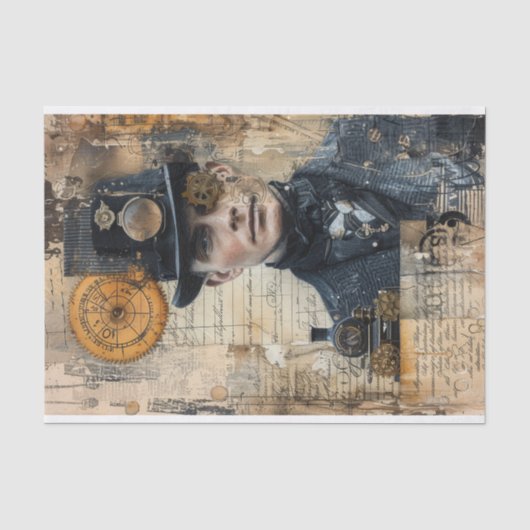 Steampunk Mixed Media mit Viktorianischem Mann Seidenpapier (Vorderseite)
