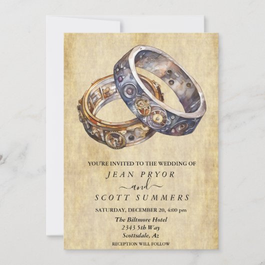 Steampunk Modern Rings Minimalistisch Einladung (Vorderseite)