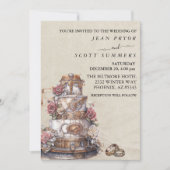 Steampunk Modern Simple Cake Rings Wedding Einladung (Vorderseite)