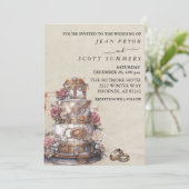 Steampunk Modern Simple Cake Rings Wedding Einladung (Stehend Vorderseite)