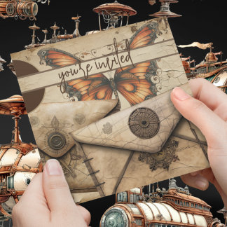 Steampunk | Monarch Butterfly | Leather Birthday Einladung