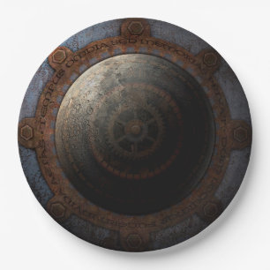 Steampunk-Mond-Uhr-Zeit-Metal-Getriebe Pappteller
