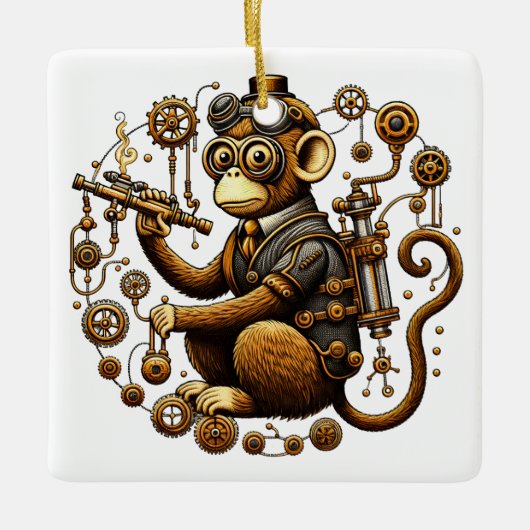 Steampunk Monkey mit Ray Gun Keramikornament (Vorderseite)