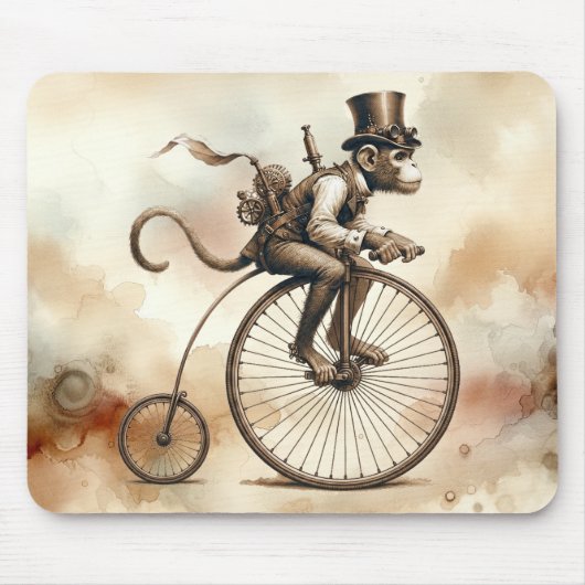 Steampunk Monkey Riding a Penny-farthing Bike Mousepad (Vorne)