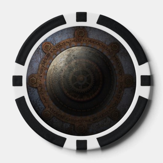 Steampunk Moon Clock Time Metal Gears Pokerchips (Vorderseite)