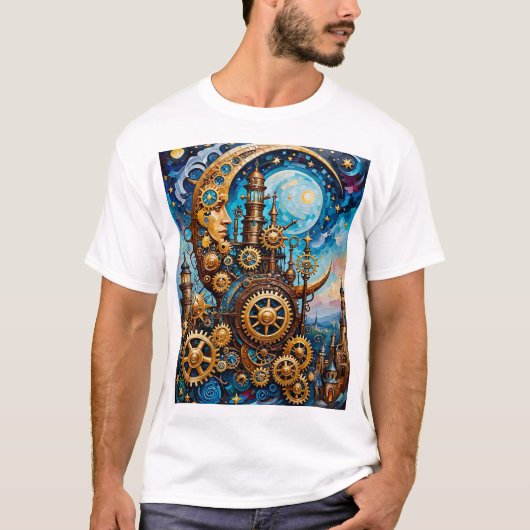 Steampunk Moon T - Shirt Fantasy Gears Artworks (Vorderseite)