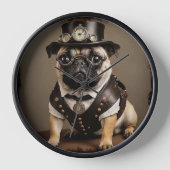 Steampunk Mops Artistic Portrait Uhr (Vorderseite)