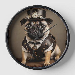 Steampunk Mops Artistic Portrait Uhr