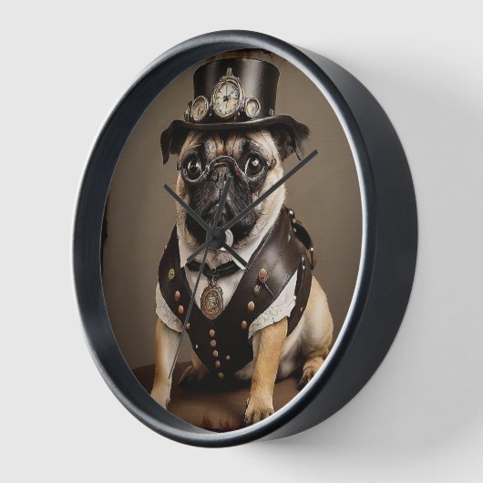 Steampunk Mops Artistic Portrait Uhr (Winkel)