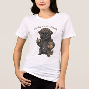 Steampunk-Mops-Pilot-T-Shirt - Pagoda-Himmelssegle Tri-Blend Shirt
