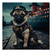 Steampunk Mops Shipmaster Portrait Poster (Vorderseite)