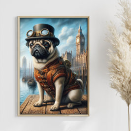 Steampunk Mops Surreal Art Old London Docks Poster