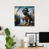 Steampunk Mops Surreal Art Old London Docks Poster (Heimbüro)