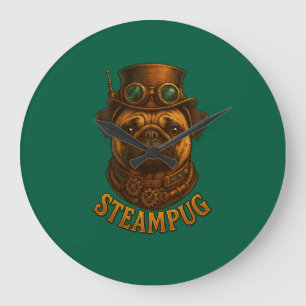 Steampunk-Mops-Uhr - vintage "Steampug" Große Wanduhr