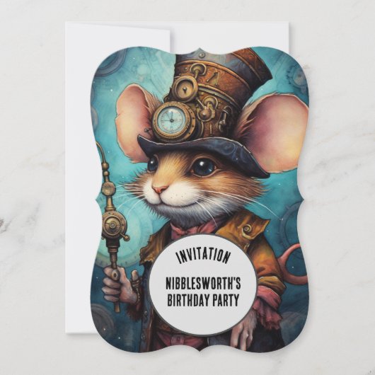 Steampunk Mouse Captain Individuelle Name Einladung (Vorderseite)