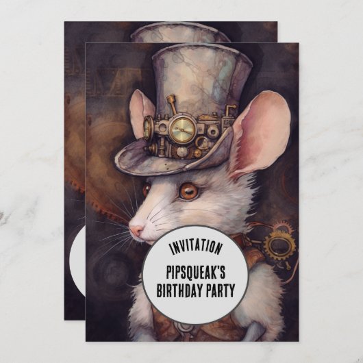 Steampunk Mouse Rat Captain Einladung (Vorne/Hinten)