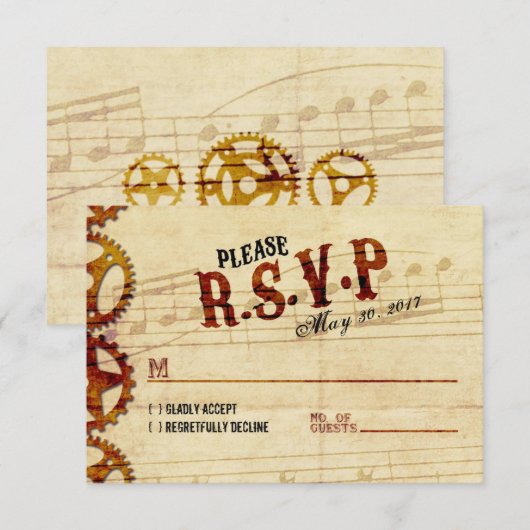 Steampunk Musical Wedding RSVP Card (Vorne/Hinten)