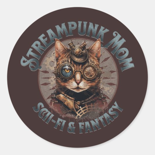 Steampunk-Mutter-Katze Runder Aufkleber (Vorderseite)