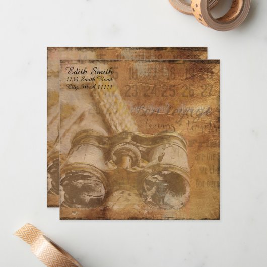Steampunk Nautical Binoculars Scrapbook Stationary Mitteilungskarte (Vorderseite/Rückseite Beispiel)