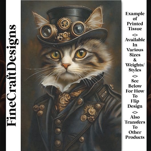 Steampunk Niedlich Chic Cat Kitten BR5 Decoupage Seidenpapier