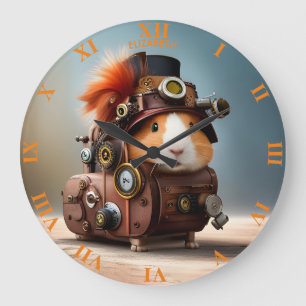 Steampunk Niedlich Guinea Pig Rusty Fantasy Vintag Große Wanduhr