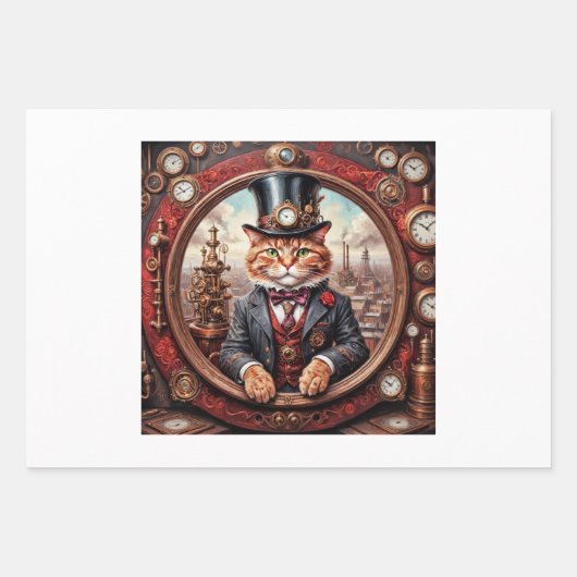 Steampunk noble red cat in a frame - Decoupage  Geschenkpapier Set (Vorderseite 2)