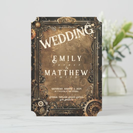 Steampunk Noir Affair Einladung zur Hochzeit (Stehend Vorderseite)