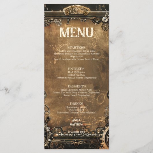 Steampunk Noir Affair Wedding Menu Menükarte (Vorderseite)