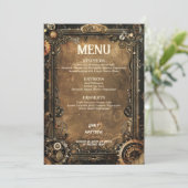 Steampunk Noir Affair Wedding Menu Menükarte (Stehend Vorderseite)