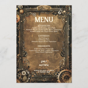 Steampunk Noir Affair Wedding Menu Menükarte