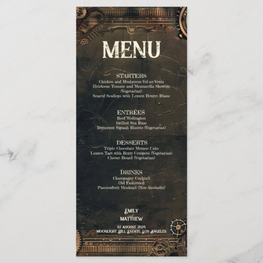 Steampunk Noir Affair Wedding Menu Menükarte (Vorderseite)